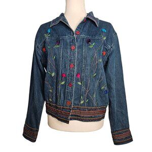 New Direction Petite Large Embroidered Floral Denim Jean Jacket Cottagecore